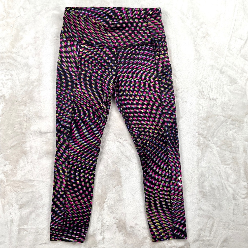 Lululemon Speed Up Crop 21 Leggings Size 8 Black Multi Prism Dot Pockets Running